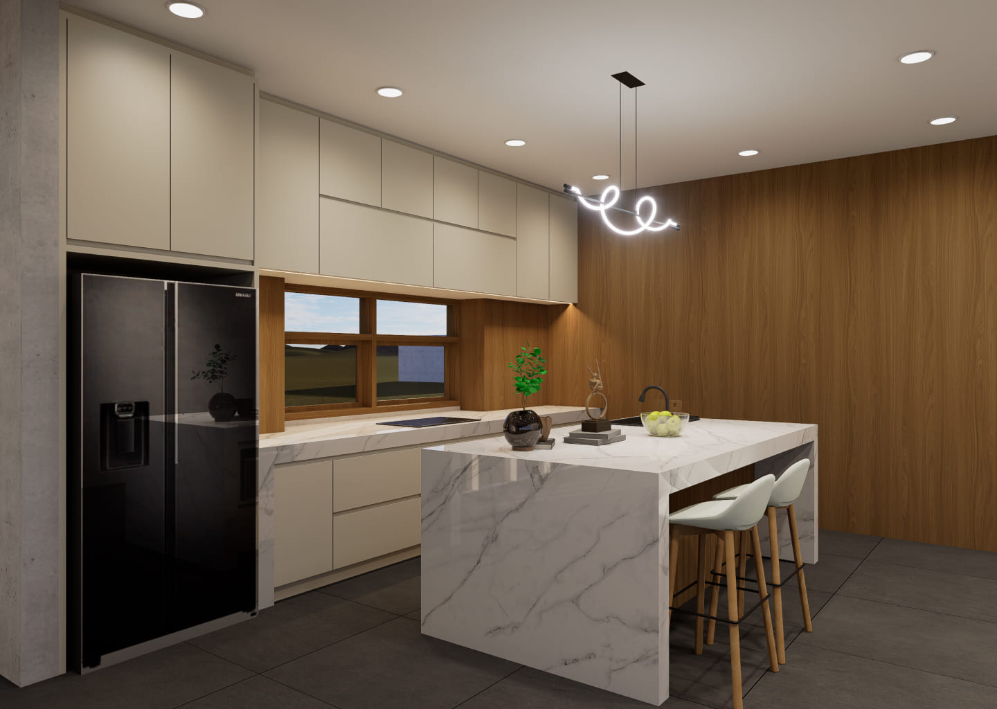 Bali Interio custom Japandi style open-plan villa kitchen set with natural teak joinery